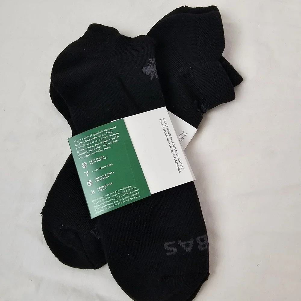 Bombas Adult Ankle Lightweight Socks Black XL 2 Pair Lot New